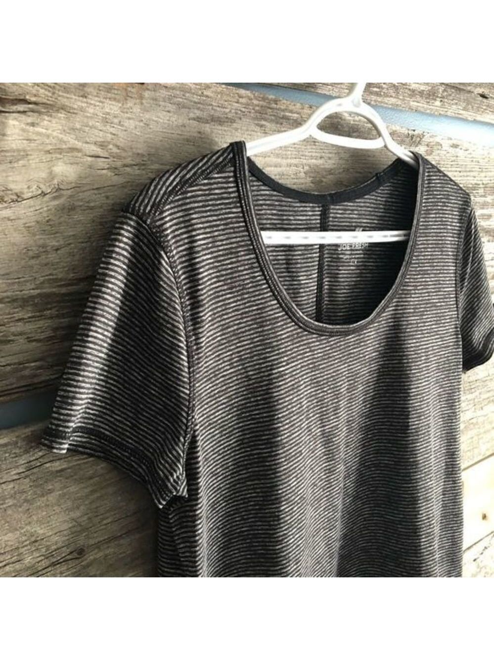 JOE Fresh size Large Grey/Black striped, scoop neck t-shirt - Picture 2 of 4